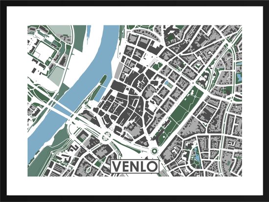 Venlo centrum - stadskaart | Inclusief strakke moderne lijst