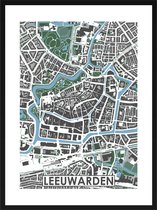 Leeuwarden centrum - stadskaart | Inclusief strakke moderne lijst | stadsplattegrond | poster van de stad| 40x30cm