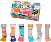 Mismatched kinder sokken - Cadeau doos met 6 verschillende Poezen sokken - maat 27 - 30