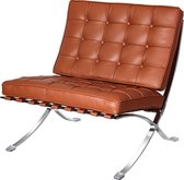 Design lounge stoel Barcelona chair Pavillion in echt cognac bruin leer