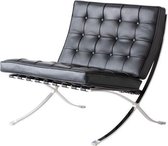 Design lounge stoel Barcelona chair Pavillion in echt zwart leer