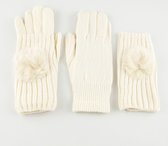 Gebreide dames handschoenen Pom - Beige - 2 delig - afneembaar polswarmer