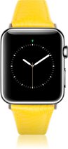 Geschikt voor Apple Watch Bandje - Geel Leer - Slim Design - 42/44/45mm - Blue Connectors - Oblac®