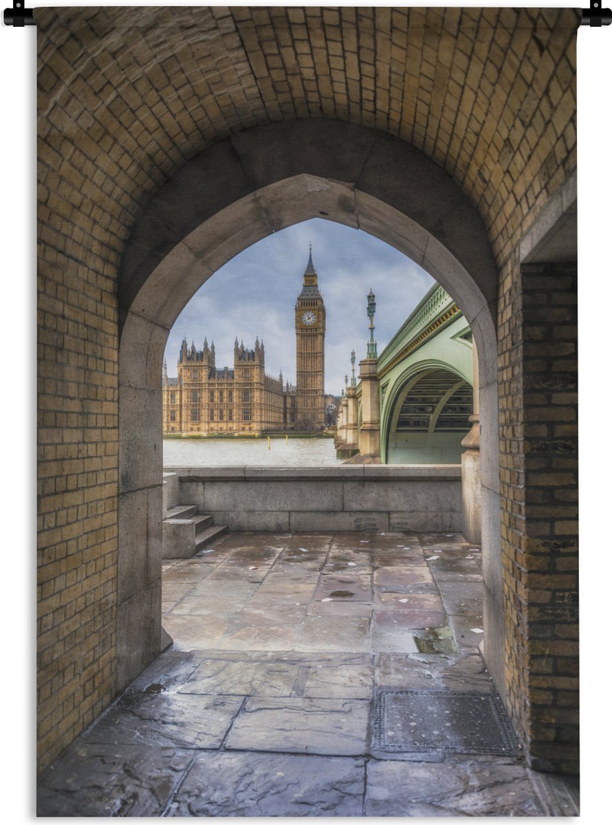 Wandkleed Uitzicht - Uitzicht op de Houses of Parliament en de Westminster Bridge in Londen Wandkleed katoen 90x135 cm - Wandtapijt met foto - 1001Tapestries