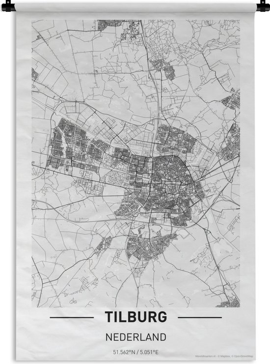 Wandkleed Top 50 Nederland staande- Stadskaart Tilburg Wandkleed katoen 90x135 cm - Wandtapijt met foto