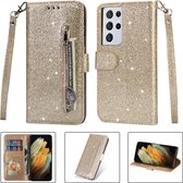 Glitter Bookcase voor Samsung Galaxy S21 Ultra | Hoogwaardig PU Leren Hoesje | Lederen Wallet Case | Telefoonhoesje | Pasjeshouder | Portemonnee | Goud