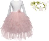 Communie jurk Bruidsmeisjes jurk bruidsjurk wit roze kant laagjes 98-104 (110) prinsessen jurk feestjurk + bloemenkrans