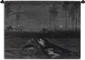 Wandkleed Vincent van Gogh - Landschap in de schemering in zwart wit - Schilderij van Vincent van Gogh Wandkleed katoen 120x90 cm - Wandtapijt met foto