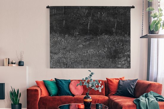 Wandkleed Vincent van Gogh - Zwart wit weergave van Asnières - Schilderij van Vincent van Gogh Wandkleed katoen 180x135 cm - Wandtapijt met foto