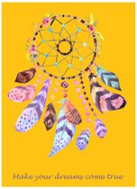 HappyBook - A4 - Notitieboek - Notebook - Dromenvanger - Geel - Elastiek - Boekenlegger - Gelijnd - Softcover - Werk - Studie - School - Dagboek - Dreamcatcher - Cadeau - Relatiege