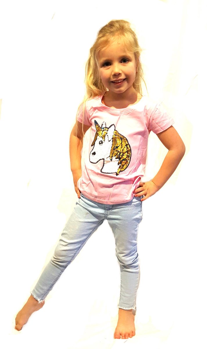 Unicorn kinder tiener T shirt met pailletten maat 98 104 bol