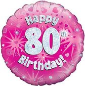 Oaktree 18 Inch Happy 80th Birthday Pink Holographic Balloon (Pink/Silver) Feest ballon