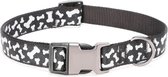 Halsband hond - verstelbaar - Leiband - motief - katoen - botjes - zwart - reflecterend - uitlaten - wandelen - Maat L - 51 tot 71 cm