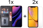 iPhone 11 pro max hoesje bookcase zwart wallet case portemonnee book case hoes cover - 2x iPhone 11 pro max screen protector