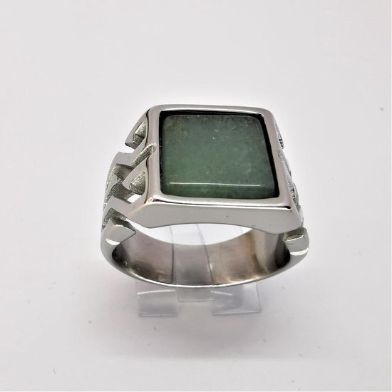 Foto: Edelstaal vierkante heren zegelring met echte aventurijn edelsteen en mooie bewerkt glanzend zijkant bieden de geweldige touch sensatie en ziet er cool en charmant uit in maat 22 deze heren ring geeft cool en charmant uiterlijk om je vinger 