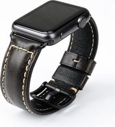 Strapb® Apple Watch leren Bandje - zwart - Iwatch maten: 38mm / 40mm / 41mm