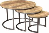 Duverger® Industry - Salontafels - set van 3 - inschuifbaar - rond - mango hout - metalen frame