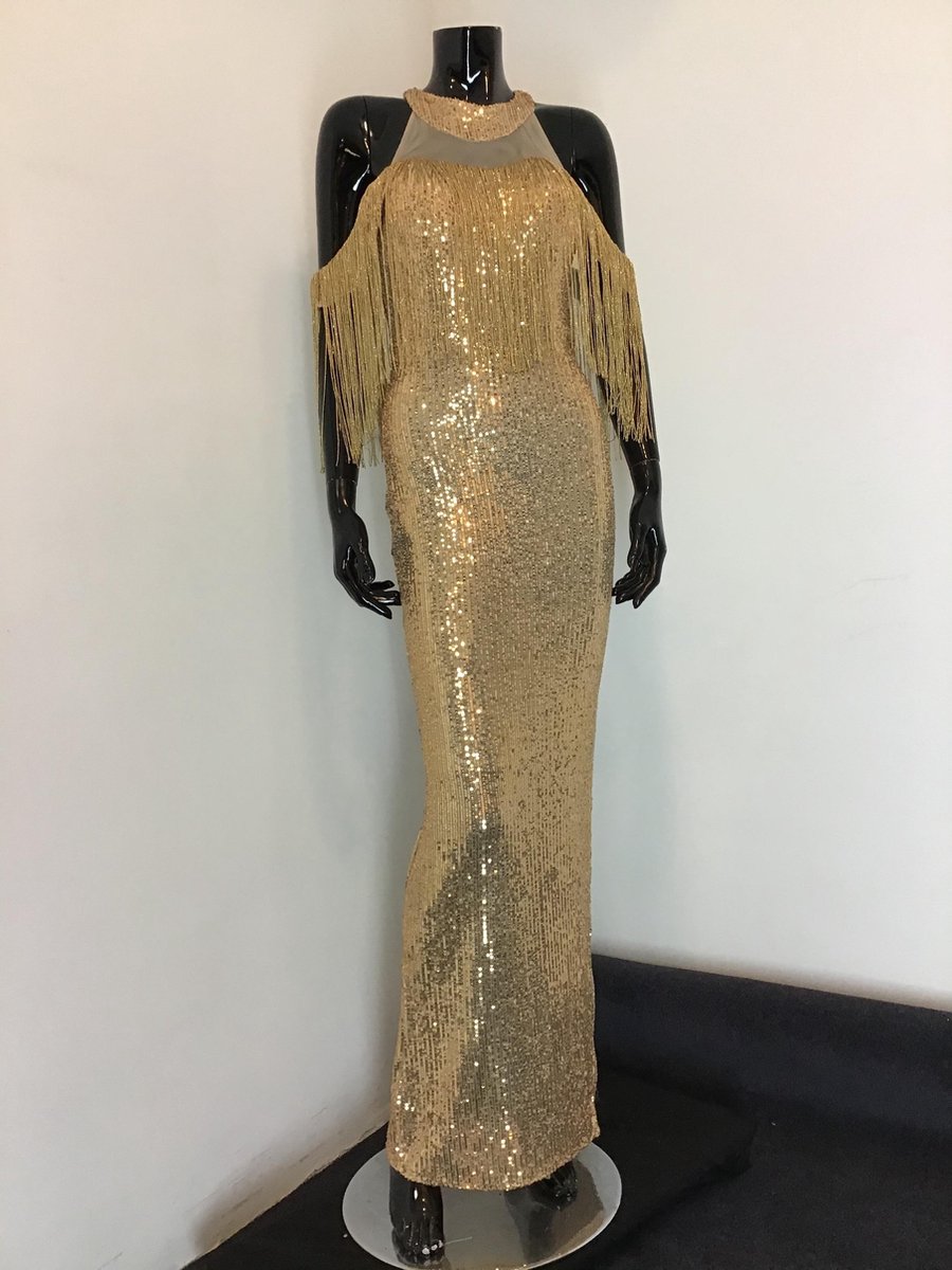 Gouden gala jurk met franjes | bol