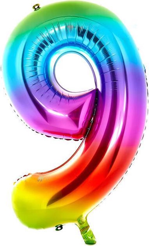 Helium ballon - Cijfer ballon - Nummer 9 - 9 jaar - Verjaardag - Rainbow - Regenboog ballon - 80cm