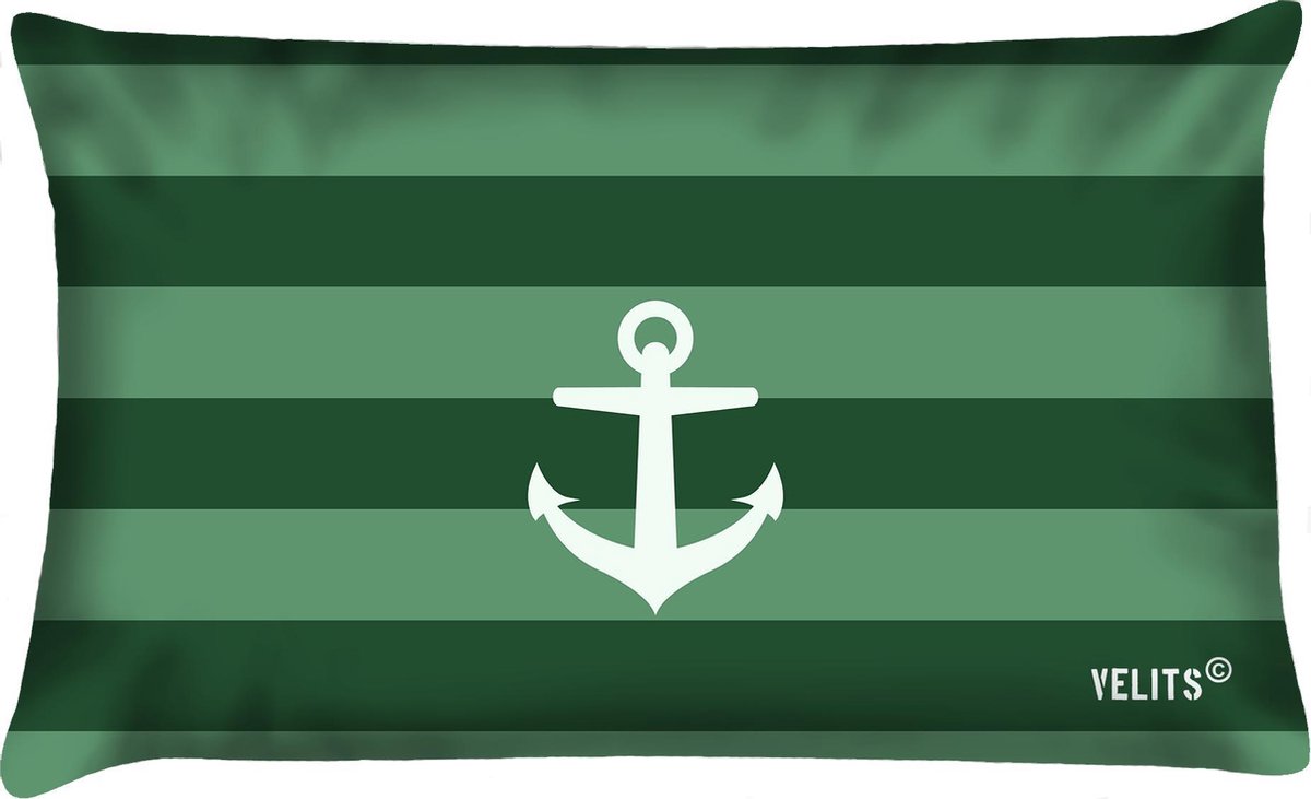 Velits outdoor Sierkussen - Buitenkussen Groene Vingers Waterafstotend 40x60cm Bootkussen Streep Anker L.groen