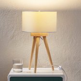 Lindby - Tafellamp - 1licht - hout, textiel - H: 43 cm - E27 - licht hout, wit