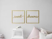 HOUTEN WANDDECORATIE / WOODEN WALL DECORATION - MUURDECORATIE VOOR DE KINDERKAMER / WALL ART FOR KID'S ROOM - WANDTEKST KADER / WALL TEXT FRAME: Sweet dreams - 40cm x 40cm - GOUD /