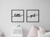 HOUTEN WANDDECORATIE / WOODEN WALL DECORATION - MUURDECORATIE VOOR DE KINDERKAMER / WALL ART FOR KID'S ROOM - WANDTEKST KADER / WALL TEXT FRAME: Little girl - 40cm x 40cm - ZWART /