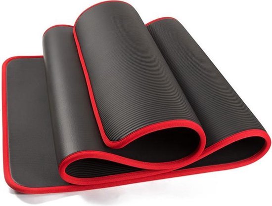 Yogamat - 10 mm dik - 183 cm - Zwart/Rood van Yogamat — afbeelding 2