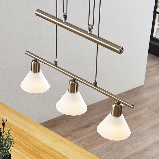 Lindby - hanglamp - 3 lichts - glas, ijzer - H: 14.5 cm - E14 - wit, gesatineerd nikkel