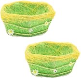 4x stuks decoratie gras mandje groen zeshoek 18 cm - Paasdecoratie - Paasmandje - Pasen - Paaseieren mandje