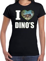 I love dino's t-shirt met dieren foto van een dino zwart voor dames - cadeau shirt T-Rex dino's liefhebber L