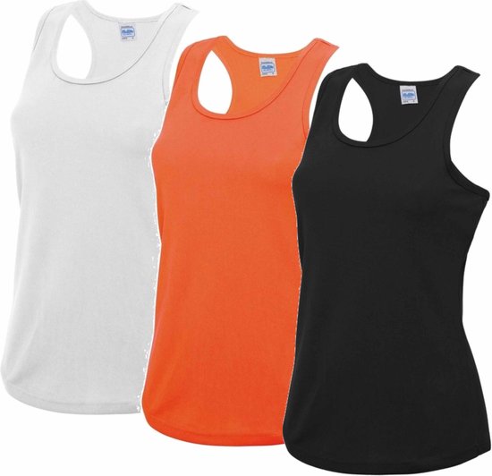 Foto: Voordeelset wit oranje en zwart sport singlet voor dames in maat medium dameskleding sport shirts m 38 