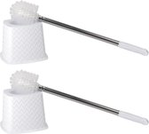 2x stuks wc/toiletborstels met houders wit 51 cm van RVS? - Toilet/badkameraccessoires wc-borstel