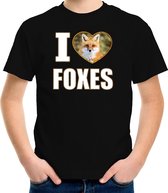 I love foxes t-shirt met dieren foto van een vos zwart voor kinderen - cadeau shirt vossen liefhebber XS (110-116)