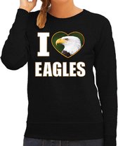 I love eagles trui met dieren foto van een amerikaanse zeearend vogel zwart voor dames - cadeau sweater adelaars liefhebber S