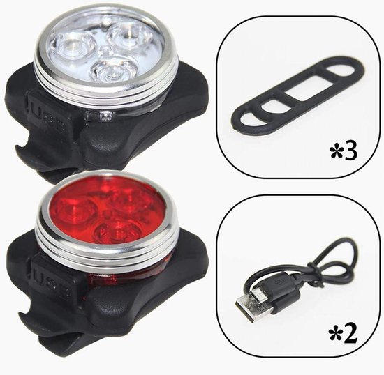 HQ DUURZAAM fietslampjes led set wit en rood oplaadbaar led light for bike — afbeelding 3