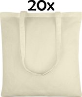 PrimeAmbition Cotton Bag - Naturel - 42x38cm - 20 pièces - Tote Bag - Sac en toile - Shopper - Shopping bag - Sac de transport - Sac à bandoulière