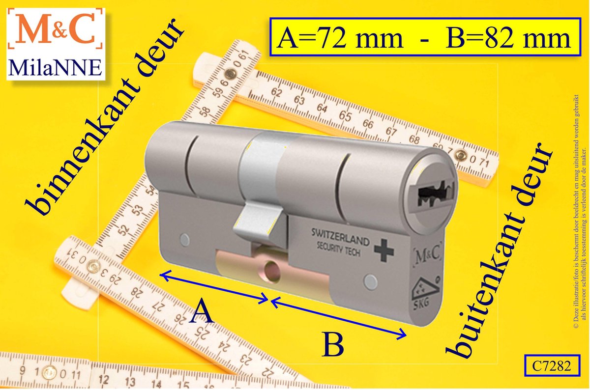 M&C Condor - High Security deurcilinder - SKG*** - 72x82 mm - Politiekeurmerk Veilig Wonen - inclusief gereedschap montageset en hangslot kaars