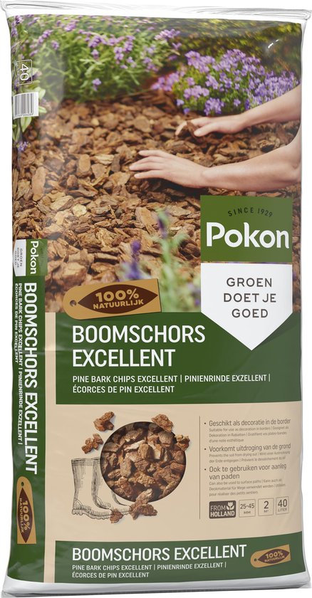 Zak Pokon Boomschors Excellent met handen van bloemen in de achtergrond. Groen doet je goed.