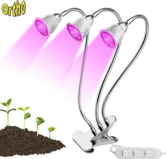 Foto: Ortho led groeilamp bloeilamp kweeklamp grow light groei lamp met 3 lampen met flexibele lamphouder klem spotje zilver 3x