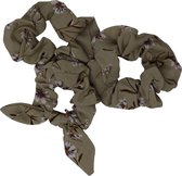 Jessidress Scrunchie met Bloemen print Haar elastieken met Strikje - Bruin
