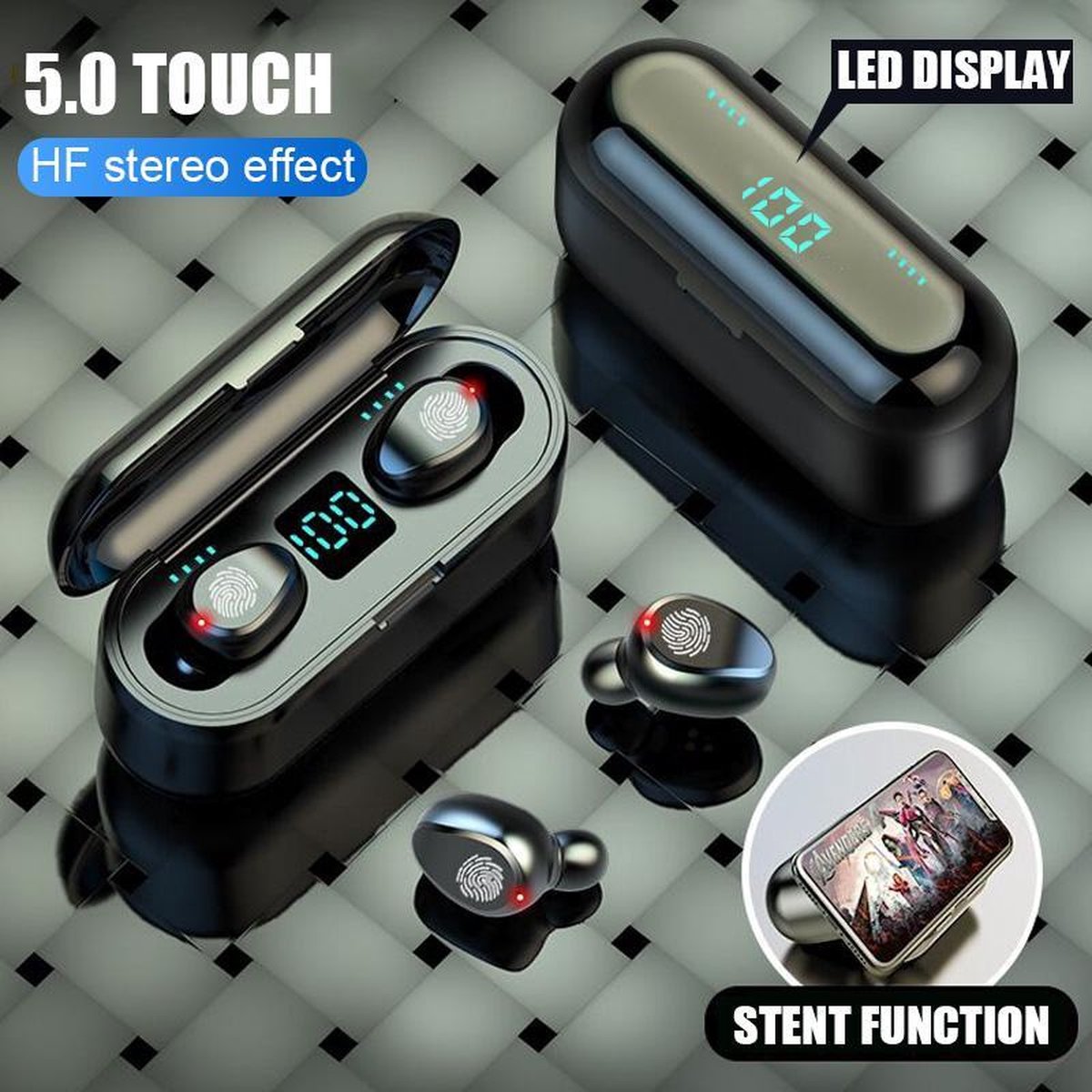 F9 Tws Bluetooth 5.0 Koptelefoon 2200Mah Opladen Doos Draadloze  Hoofdtelefoon 9D | bol.com