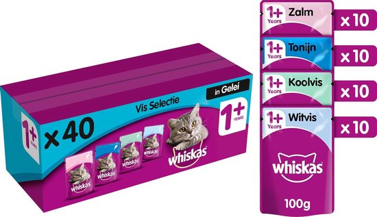 Whiskas 1+ Adult Katten Natvoer - Vis in Gelei - 40 x 100 gr