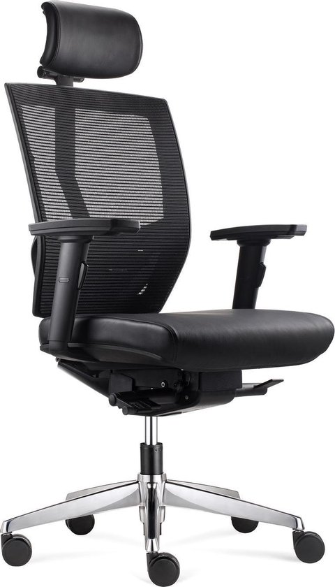 Bens 807HCL-Synchro-3-LEDER-Luxe ergonomische -bureaustoel-Hoofdsteun- GREENGUARD GOLD - ook geschikt voor langere mensen ) - veel instelmogelijkheden - zitdiepteverstelling - lende steun - 3D armlegger - Donati mechaniek - ARBO / EN 1335 normering