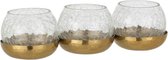 J-Line Theelichthouder 3 Bol Craquele Glas/Stainless Steel Goud