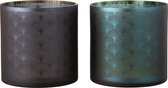 J-Line Windlicht Pauw Glas Blauw/Groen X-Large Assortiment Van 2
