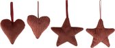 J-Line Hanger Hart/Ster Fluweel/Ribfluweel Oud Roze/Marsala Assortiment Van 4