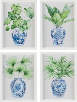 J-Line Kader Planten Hout/Glas Wit/Groen Assortiment Van 4