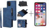 Luxe Telefoonhoesje voor Apple iPhone 11 | Hoogwaardig Leren Bookcase | Luxe Uitstraling | 6 pasjes | Portemonnee | Blauw + 1x screenprotector