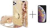 Apple iPhone 12  Back Cover Telefoonhoesje | Glitter | Exclusief Ring Houder | Goud + 1x screenprotector